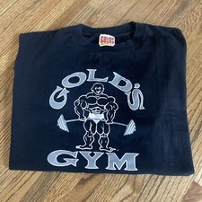 Vintage Gold  s Gym Workout Shirt Black Old School Logo Tee Size XL/L Rare 80  s  