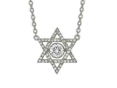 Star of David Dancing Stone Necklace w/ Pure Brilliance Zirconia Sterling Silver