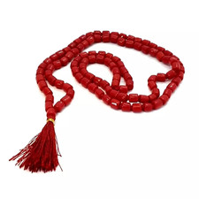 Moonga Gemstone Mala 108 Tube Beads Prayer Meditation Red Coral Peace With Bag