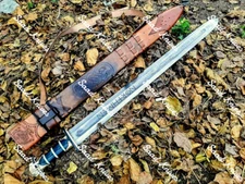 Handmade Damascus steel Engraved Viking Sword with Wooden Scabbard