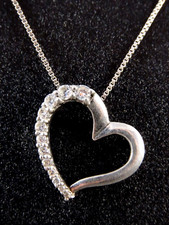 STERLING SILVER Chain Necklace CLEAR CZ SIDEWAYS Open Heart Pendant SUPER SWEET 