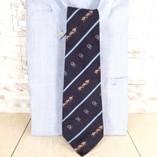 Oscar de la Renta Neck Tie Men Blue Stripe Animal Silk Western Horse Cowboy Wide