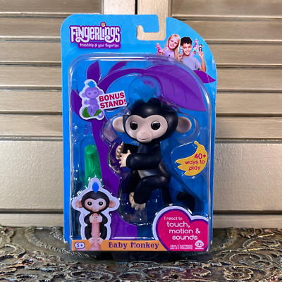 Fingerlings Interactive Baby Monkey Finn (Black with Blue Hair) By  WowWee