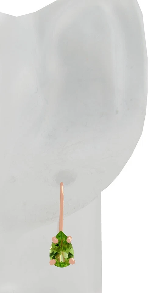 GENUINE 1.28 Cts PERIDOTS DANGLING EARRINGS 14K ROSE GOLD  - Free Certificate - Image 3 of 4