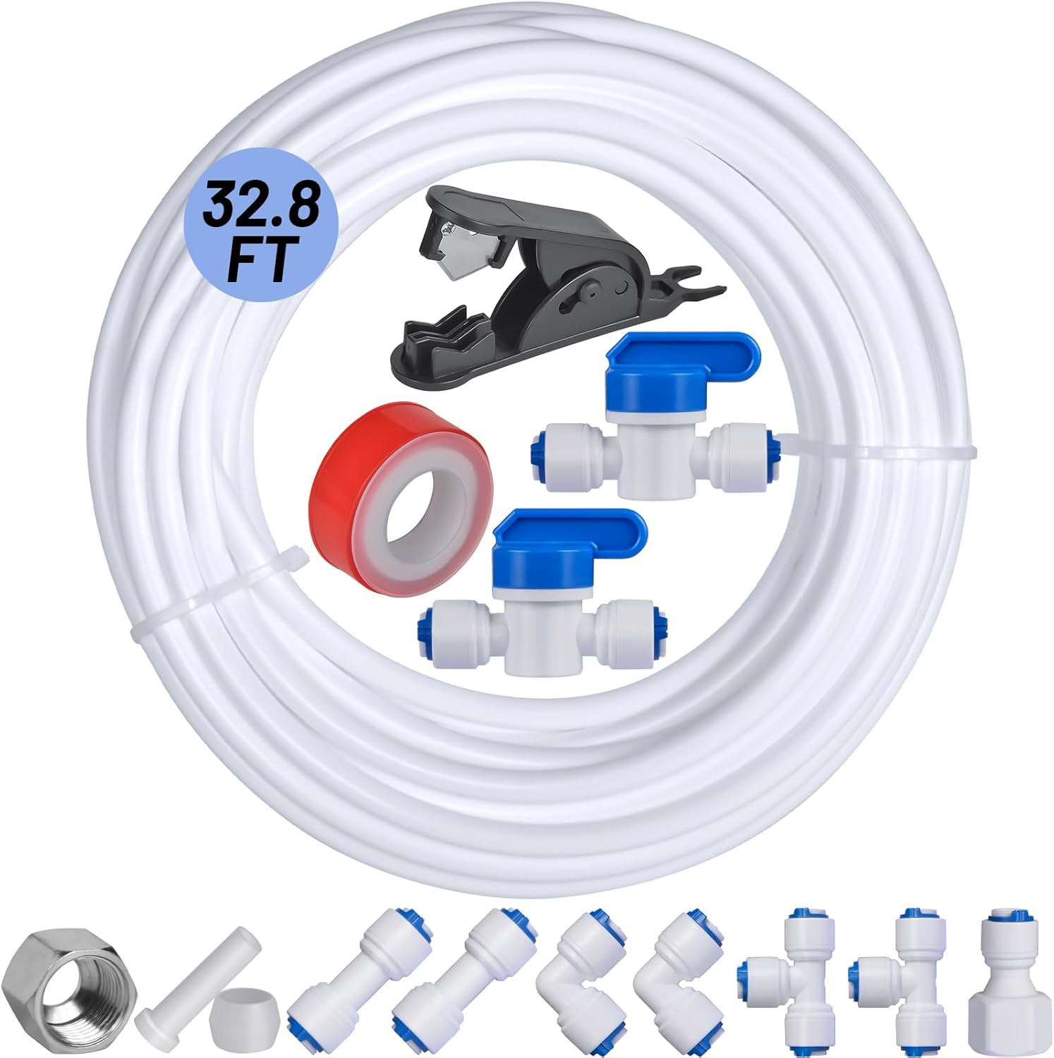 32.8ft Refrigerator Water Line Kit for Ice Maker & RO System, 1/4