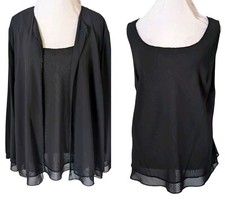 Alex Evenings Beaded Cardigan Set 1X Black Beaded w Tank Layered Look Party 2 Pc
