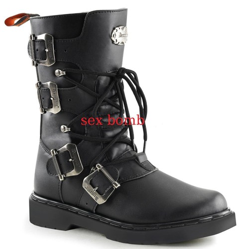 STIVALI UOMO Moto biker anfibi dal 36 a 46 fibbie zip laterale lacci NERO  unisex | eBay