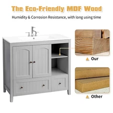 36 inch Bathroom Vanity Without Sink Wood Cabinet with 2 Doors & 2 Drawers