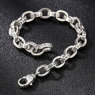 Pure S925 Sterling Silver Chain Six Words Oval O Link