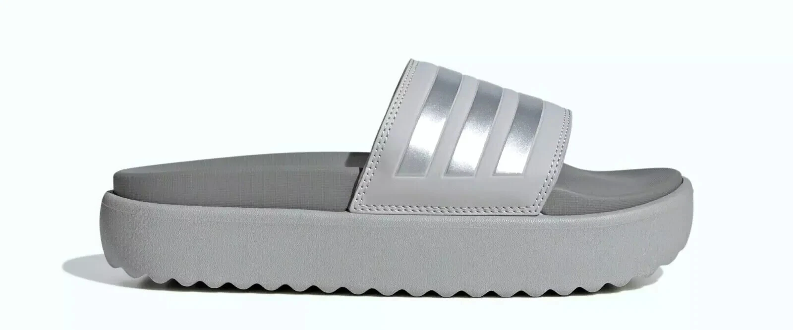*MARCATO PIUMINO* NUOVO CON SCATOLA ADIDAS PLATFORM SLIDES DONNA TAGLIA 8 GRIGIO ARGENTO NUOVO