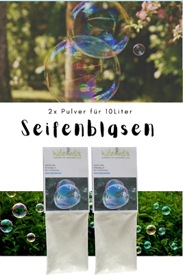 KIDZMEDIA Riesenseifenblasen 2x Pulver 10L Seifenblasenlösung Zauberpulver glutenfrei