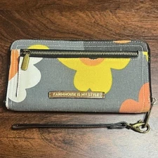 Farmhouse is My Style Summer Blooms Cotton Canvas Wrist Wallet Organizer VGUC