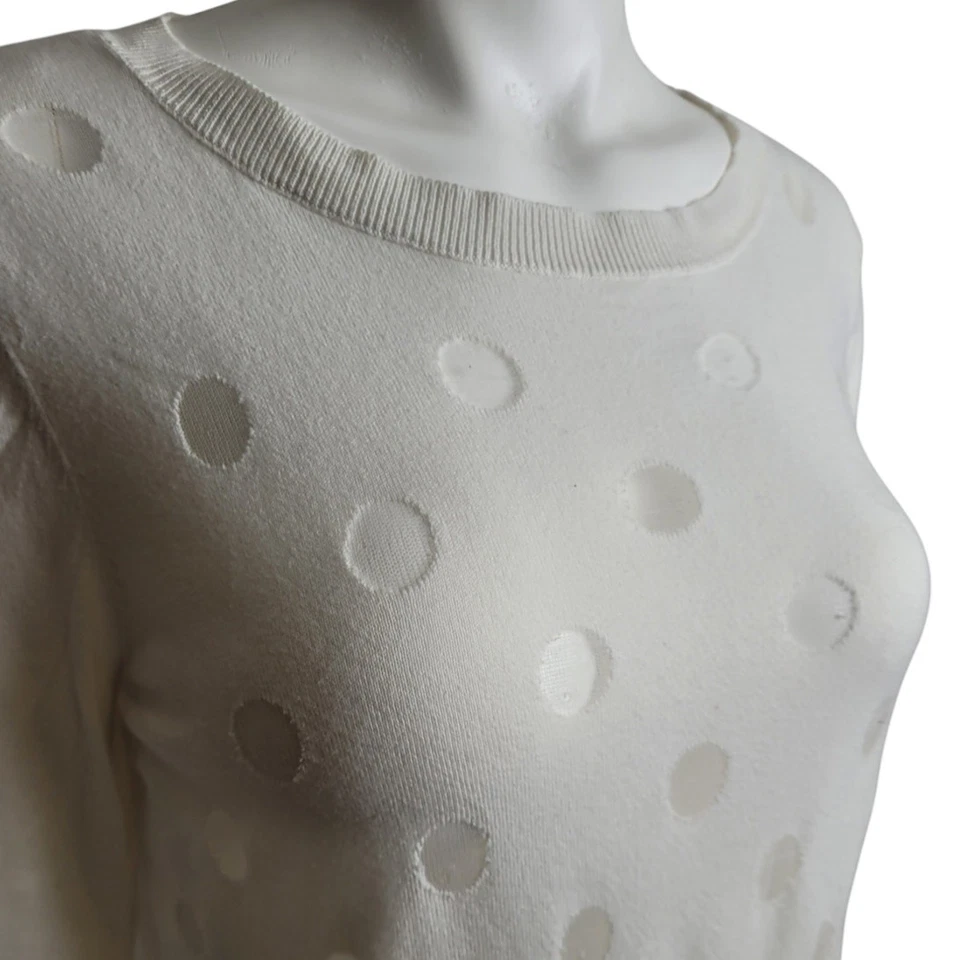 Halogen Women White Sheer Polka Dot Sweater L Mesh Swiss Dot Monochrome Layering - Image 4 of 4