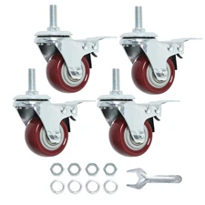 2 Heavy Duty Swivel Caster Wheels with Brake, 800 lbs Load, 3/8"-16x1 Stem, 4pcs