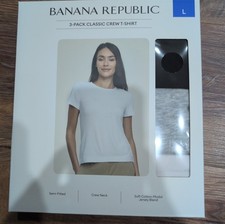 Banana Republic Women's 3-Pack Classic Crew T-Shirt, White/Black/Gray, Large