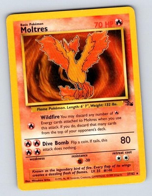 Moltres 27/62 Rare Fossil Pokemon Unlimited Moderately Played