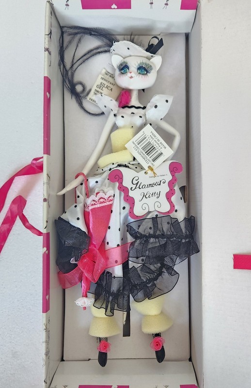 2003 Glamour Kitty  13"  Fashion Cat Doll in A White Polka Dot Dress by Helen Y