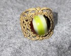 Vintage Signed West Germany Green White Red Brown Slag Glass Brass Chain Ring — photo 3