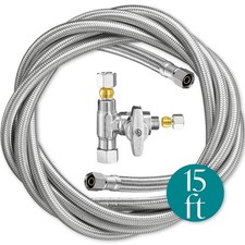 Refrigerator Ice Maker Water Line Kit - 15' Braided Stainless Steel 15 Feet