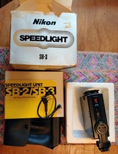 Nikon SB-3 Speedlight Electronic Flash, Cable, Case, Manual On Original Box