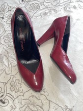 Vintage Charles Jourdan Paris Red Leather 4 heels made in France 7.5 US, 39 EUR