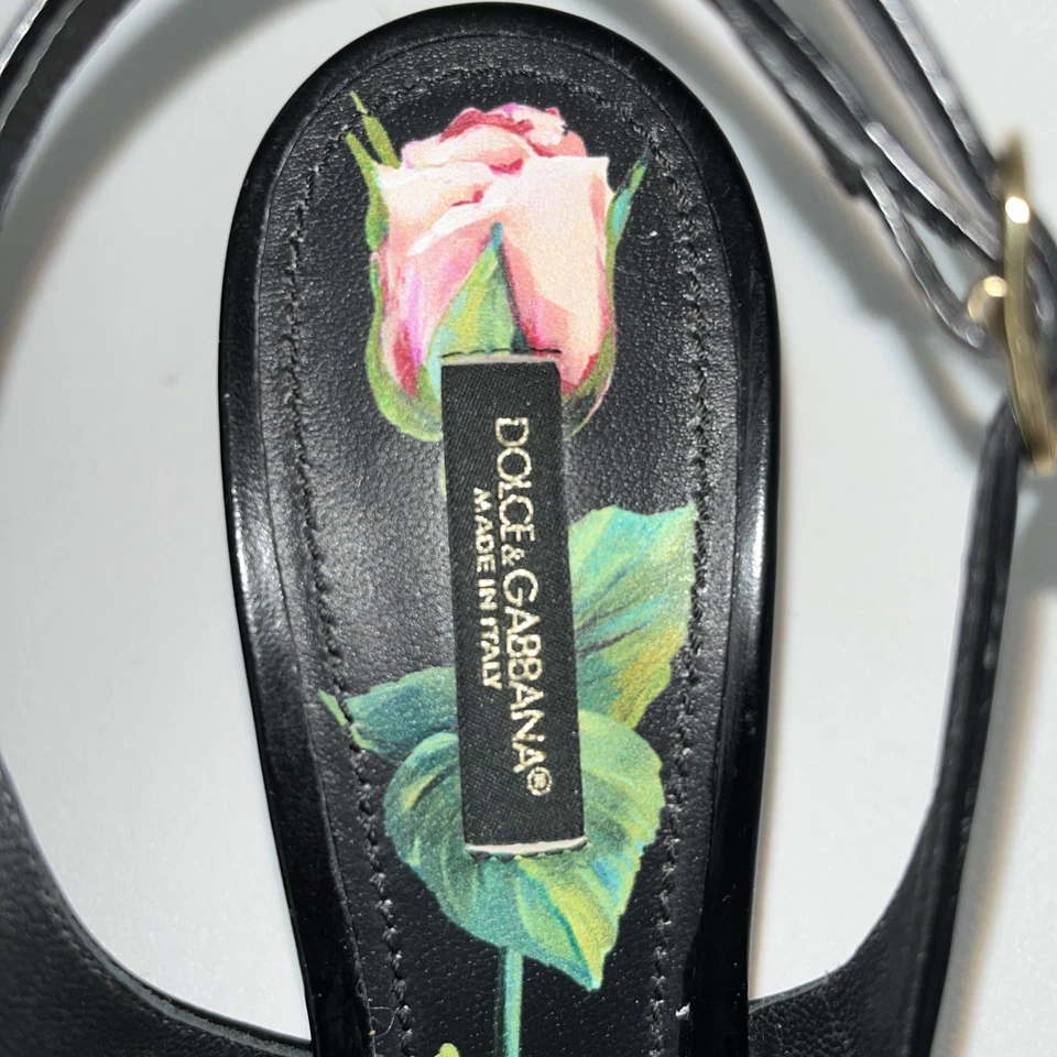 罕见 Dolce & Gabbana Lollo 露跟黑色高跟鞋皮革玫瑰花卉尺寸 38 7 — 第 4/4 张图片