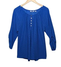 Notations Blouse XL Henley Peasant New NWT Ruched Sleeves