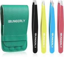 Eyebrows Tweezers Set, 4Pcs Stainless Steel Tweezers for Women with Travel Case,