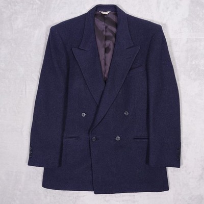 Vtg Context Double Breasted Blazer 40R Blue 100% Wool Felted Sport Coat USA Made