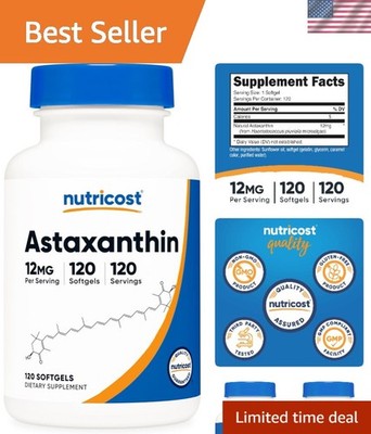 120 Count Astaxanthin 12mg Capsules - Quality Nutritional Support, Gluten-Free