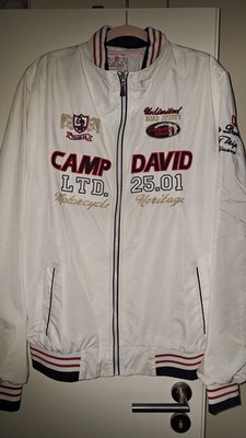 Camp David Herren Bomberjacke XL weiß Baumwolle Stehkragen Stickerei Logo