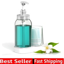 Mouthwash Dispenser for Bathroom, 25oz Mouthwash Pump Bottle with Cup Holder,...