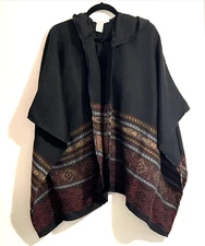American Rag Cie Hooded Cardigan 2X/3X Black Open Front Boho Southwestern