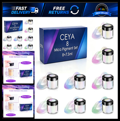 Chameleon Mica Powder Set - 8 Colors, 1.12oz White Chrome Glitter Pigment