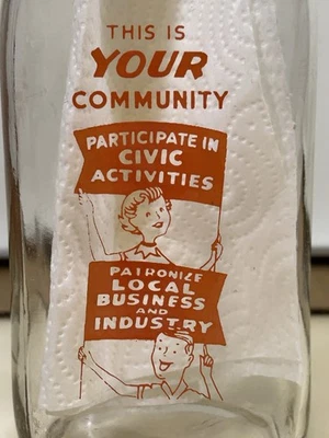 Schoonover’s Dairy Knoxville, PA Quart Milk Bottle Clear Glass Orange Label - Image 1 of 4