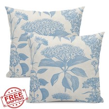 Floral Pillow Covers 18x18 Set of 2 Vintage Baby Blue Hydrangea Herb Botanica...