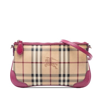 Burberry Haymarket Check Coated Canvas Peyton Crossbody Pre-Loved Bag Dark Pink