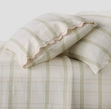 Studio McGee Threshold FULL Scalloped Edge Plaid Sheet Set Cream/Green NEW!