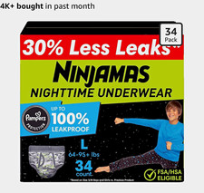 Pampers Ninjamas Overnight Bedwetting Underwear Boys L 64-95 lb 34 ct