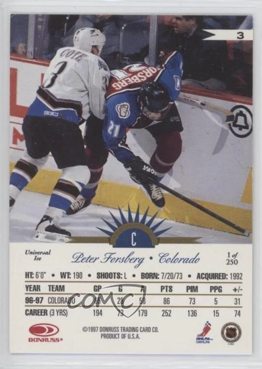 1997-98 Leaf International Stars Universal Ice /250 Peter Forsberg #3 HOF - Image 2 of 2