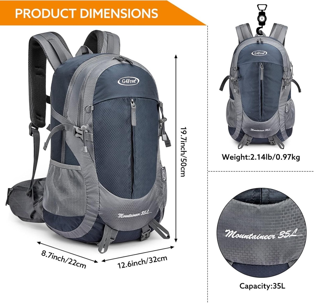 Waterproof Backpacks Lightweight G4Free 40L Hiking Backpack ...