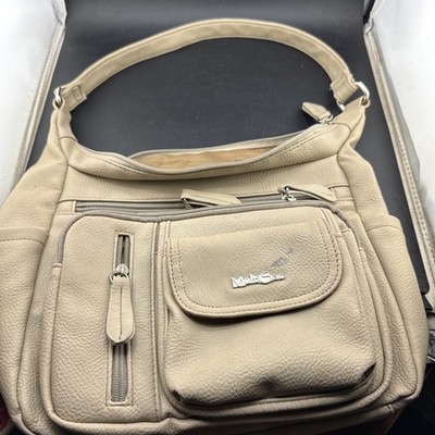 MultiSac Beige Pebbled Shoulder Bag Multi Pocket Organizer Crossbody Purse