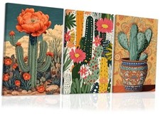 Ovczax Mexican Canvas Wall Art Set of 3 - Cactus Decor for 16"L x 12"W Boho