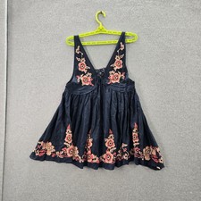 Intimately Free People Women Dress XS Navy Floral Aida Slip Embroidery