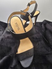 MICHAEL KORS CLAUDIA 3.5" HEEL ANKLE STRAP SANDALS BLACK SZ 8M