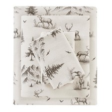 Cotton Flannel Sheet Set Full Size, Warm Winter Bedding, Gray Deer Print