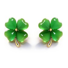 St. Patrick s Day 4-Leaf Clover Stud Earrings Trendy Gold Green Enamel