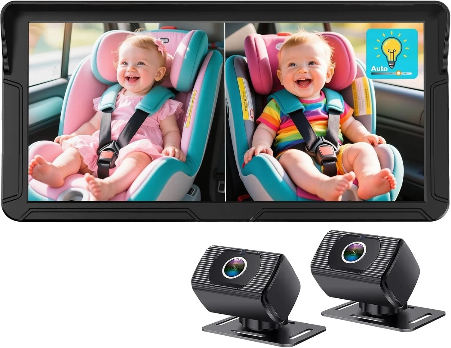 Dual Baby Car Camera for 2-Kids: 6.9'' HD Split Screen with Auto Brightness 108