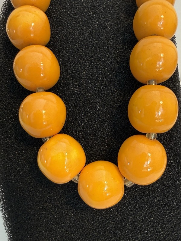 Authentic Vintage Orange Mustard Yellow glass/resin Bead Necklace Jewelry