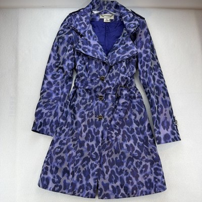 Vintage Karen Millen Leopard Trench Coat Purple Animal Print Belt Size 10 NWOT